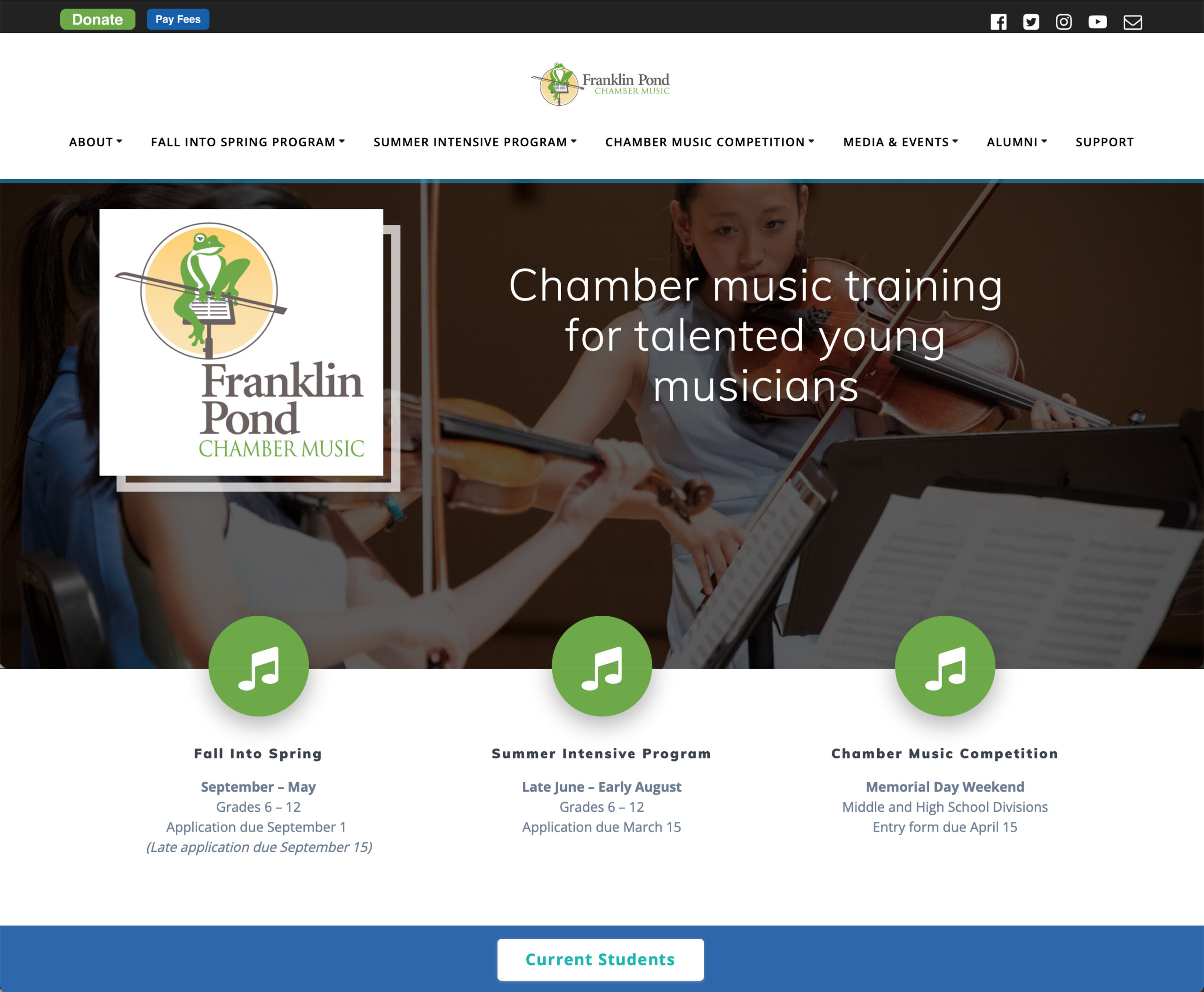 screenshot image of Franklin Pond Chamber Music website